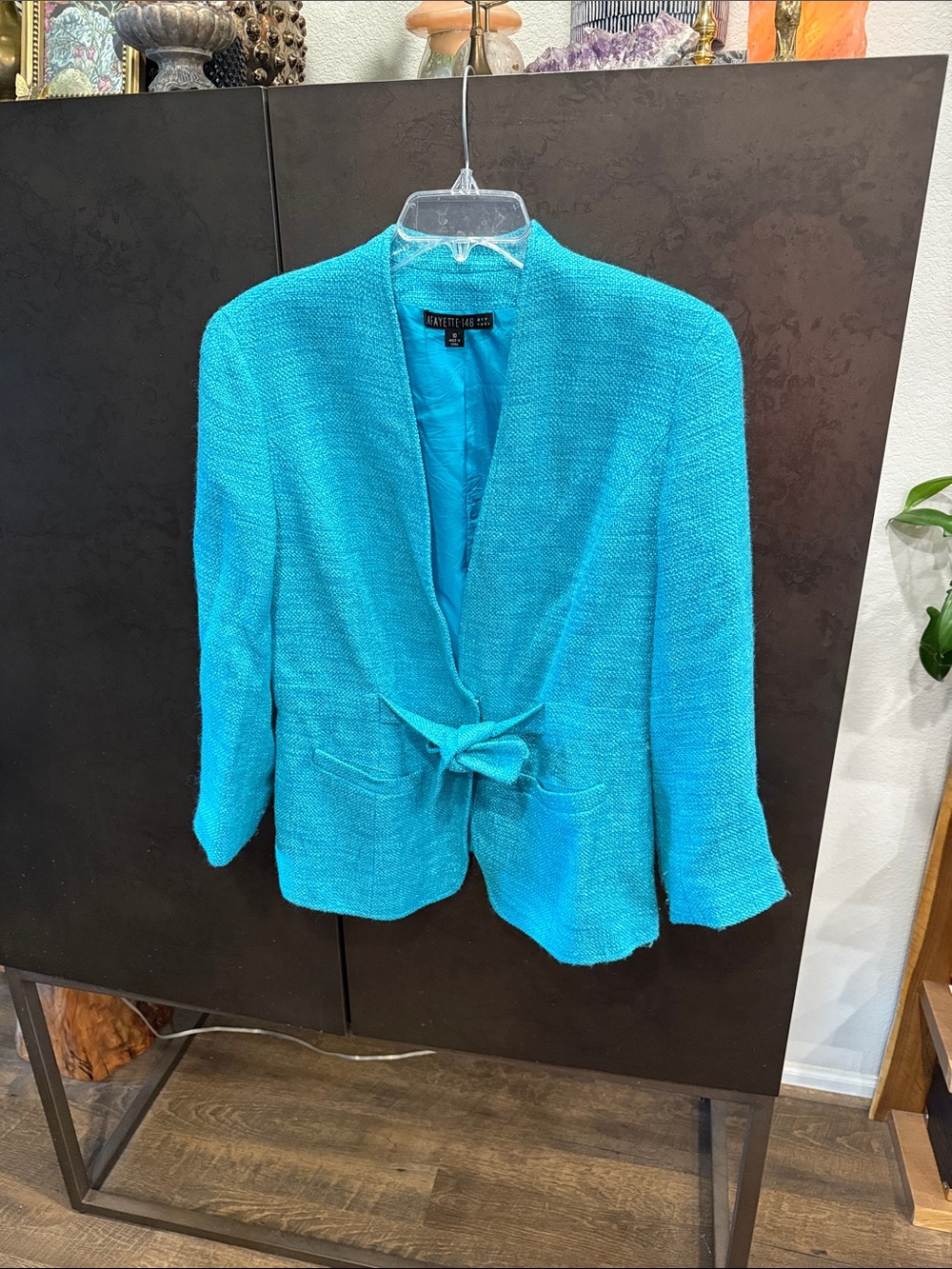 Lafayette 148 New York Turquoise Textured Tie-Front Blazer